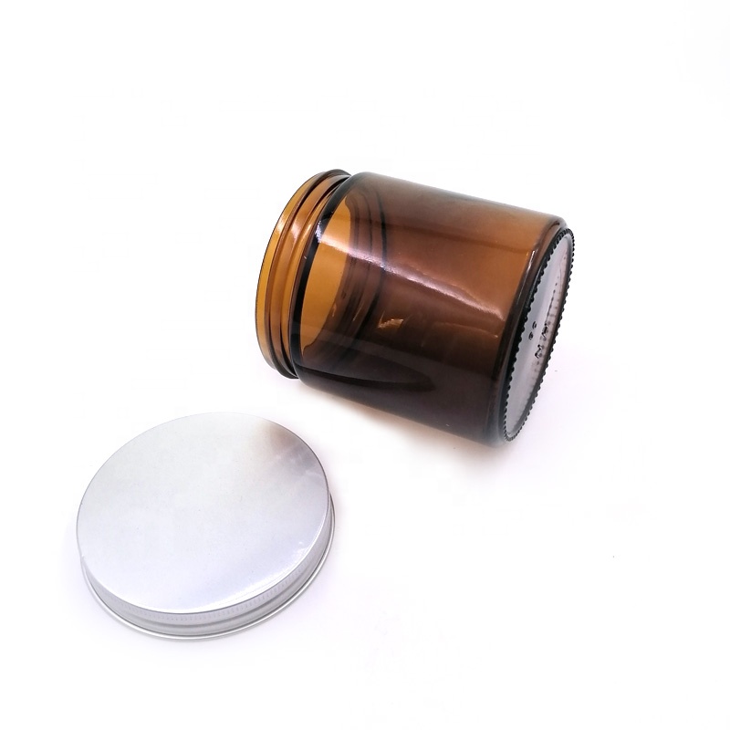 original brown glass material 400ml 500ml 16oz empty straight sided amber glass jar with metal aluminum lids weed cream cbd thc
