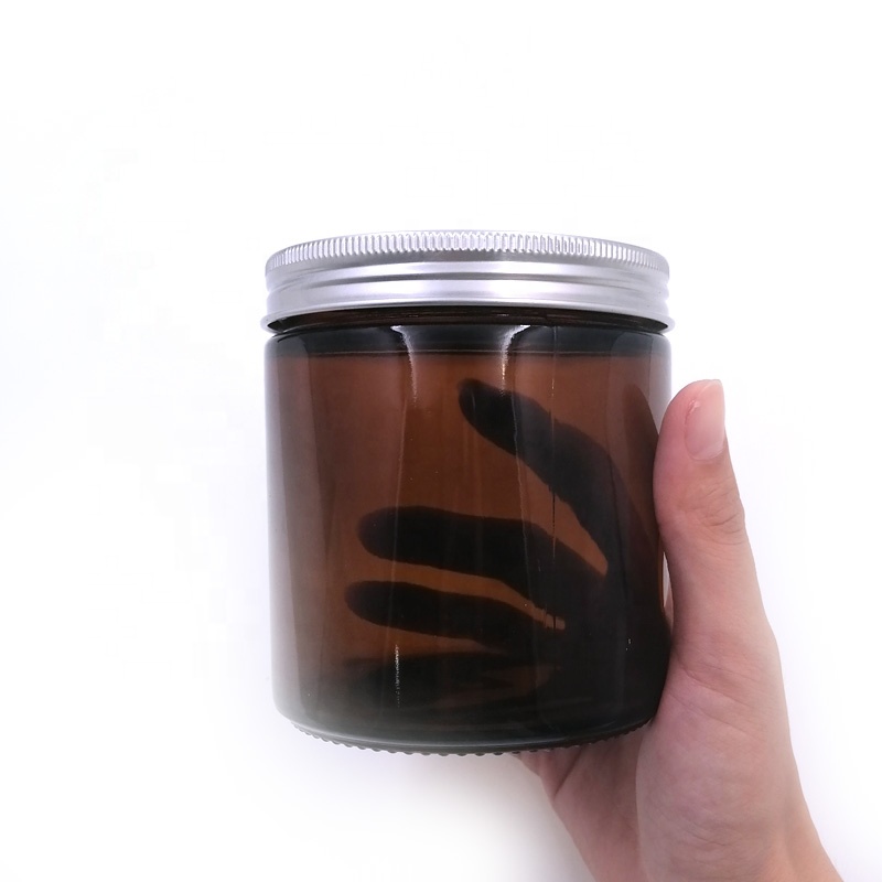 original brown glass material 400ml 500ml 16oz empty straight sided amber glass jar with metal aluminum lids weed cream cbd thc