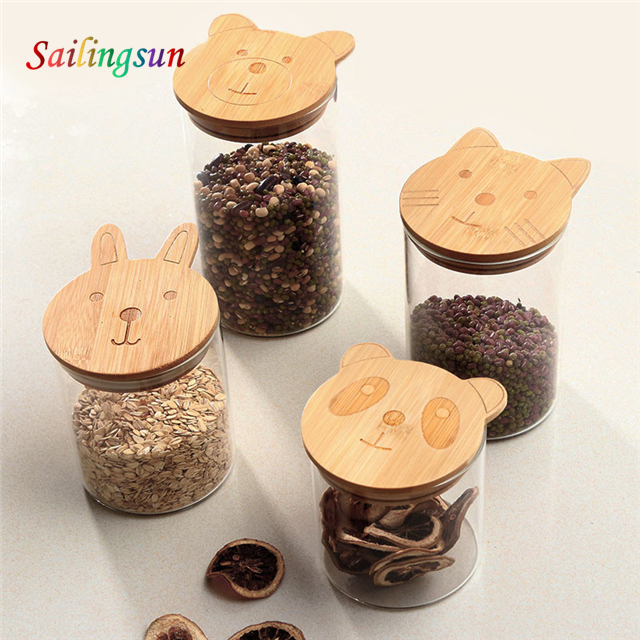 oversized cartoon design airtight bamboo lid handmade pyrex thermo glass jar