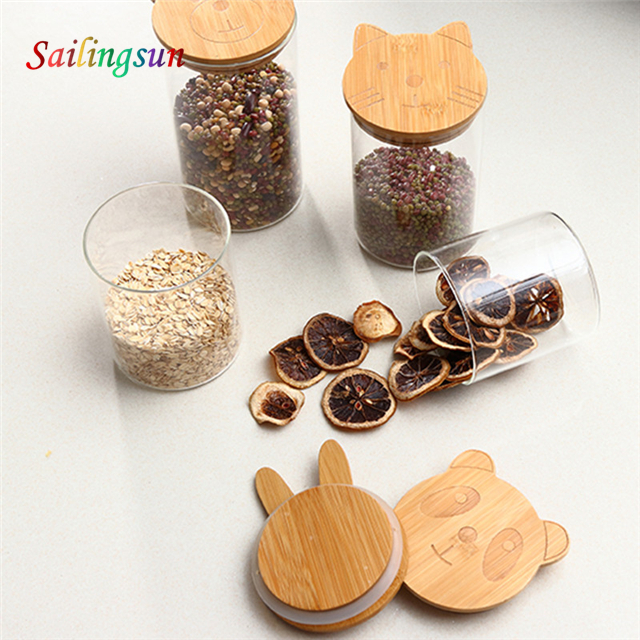 oversized cartoon design airtight bamboo lid handmade pyrex thermo glass jar