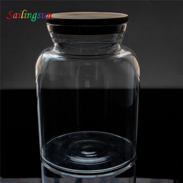 oversized classical design bamboo lid handmade pyrex glass jar