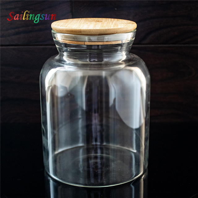 oversized classical design bamboo lid handmade pyrex glass jar