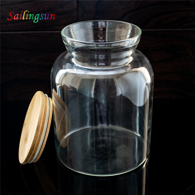 oversized classical design bamboo lid handmade pyrex glass jar