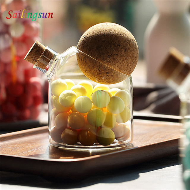 oversized classical design cork ball lid handcraft pyrex glass candy jar