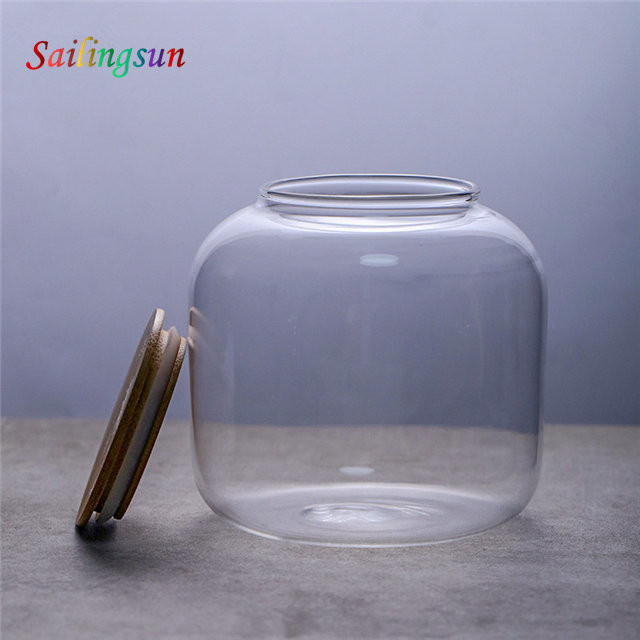 oversized sealed bamboo lid hand craft high clear pyrex thermo proof glass jar