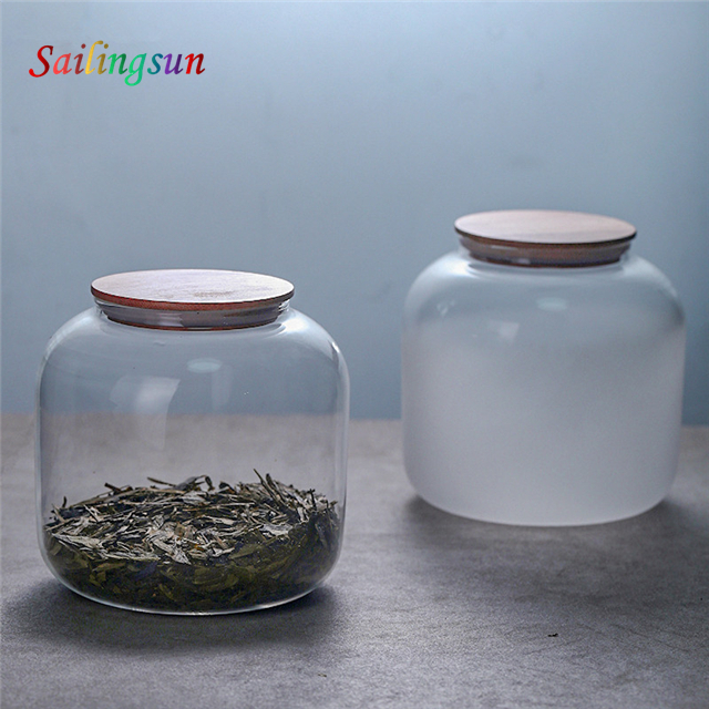 oversized sealed bamboo lid hand craft high clear pyrex thermo proof glass jar