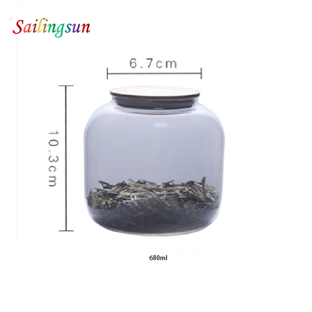 oversized sealed bamboo lid hand craft high clear pyrex thermo proof glass jar