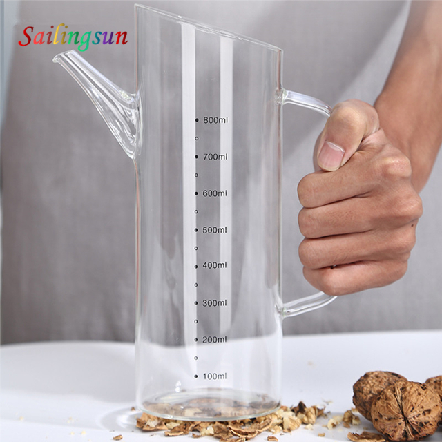 oversized thicked reinforced bottom bamboo lid handmade pyrex glass cruet