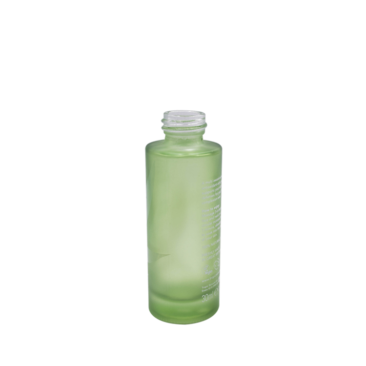 packing with printing 30ml green flat shoulder cosmetic glass bottle for liquor with white plastic pump