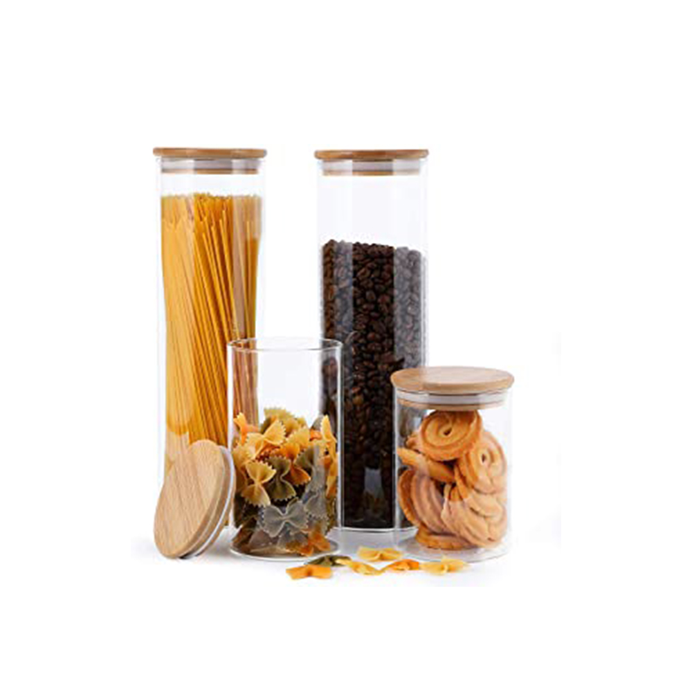 pantry glass containers / storage glass jars / stackable round glass canisters