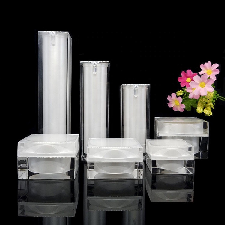 pearl white square beauty lip balm container 15g cream jar 30g 50g cosmetic scrub jar 80g