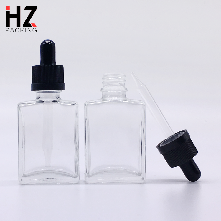 perfume 30ml square rectangle glass dropper bottle with label