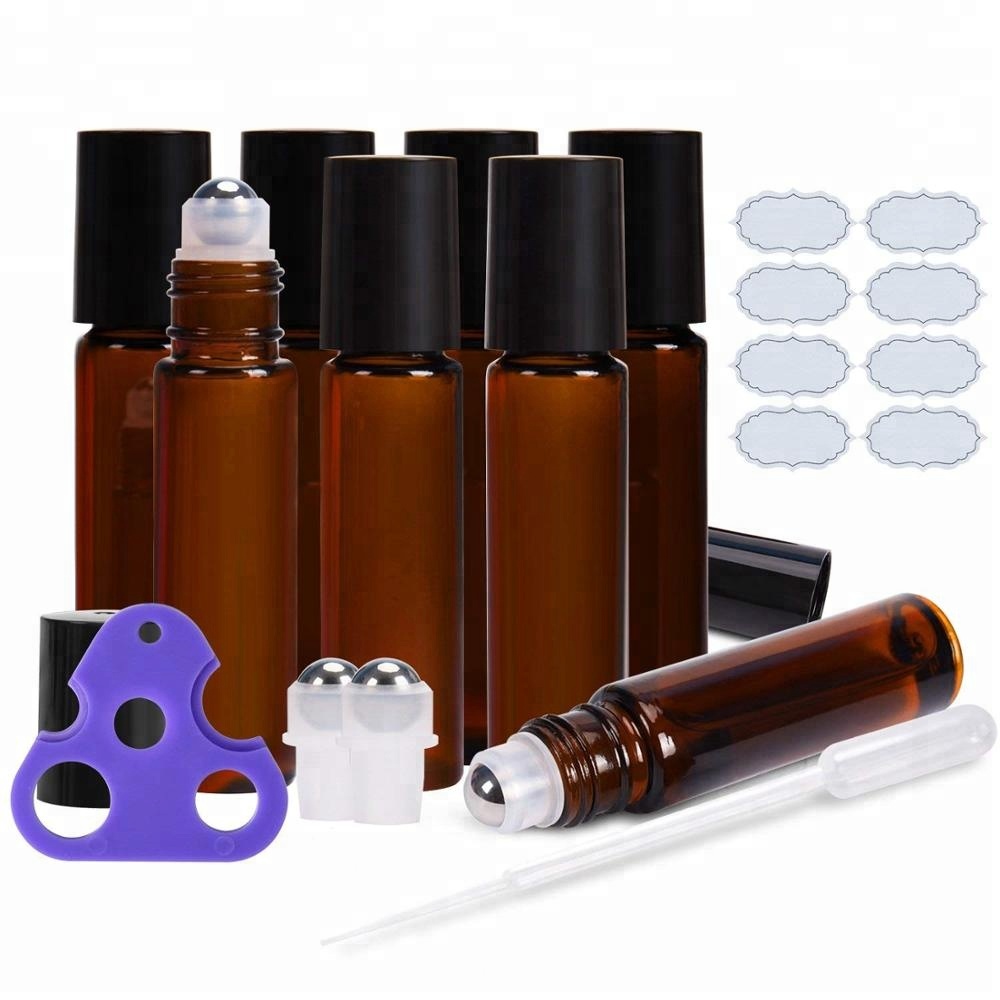 perfume glass bottle roll on 10 Ml E Liquid Spray Roller Ball Essential Oil amber glass roll on bottle 10ml