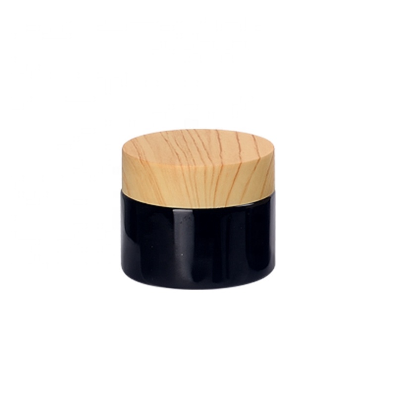 personal care 50g black glass cosmetic jar 50ml empty cream glass jar with wooden lid