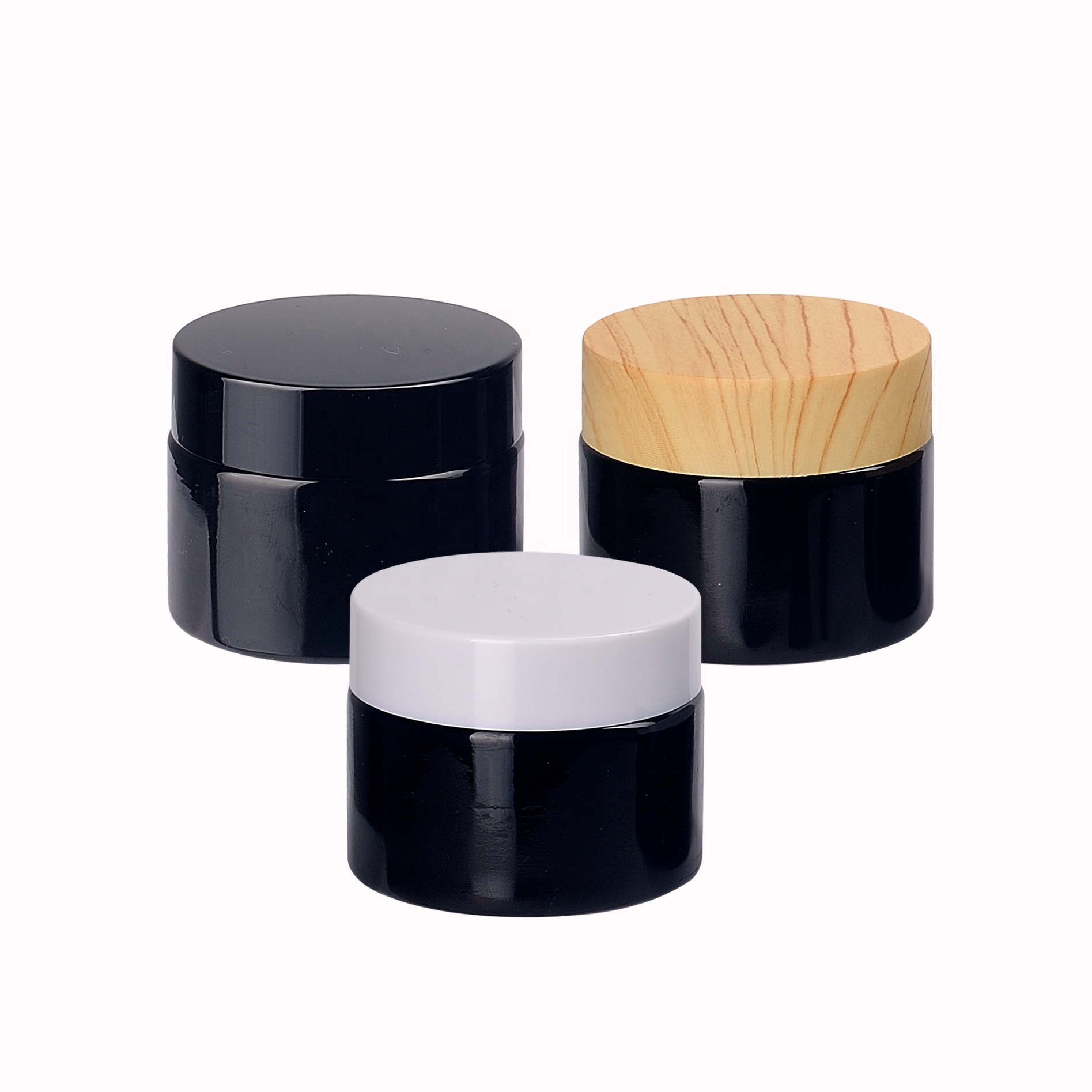 personal care 50g black glass cosmetic jar 50ml empty cream glass jar with wooden lid
