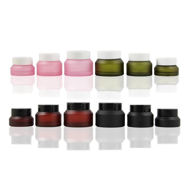 personal skincare cosmetic containers Glass cream jar matte green 15g 30g 50g