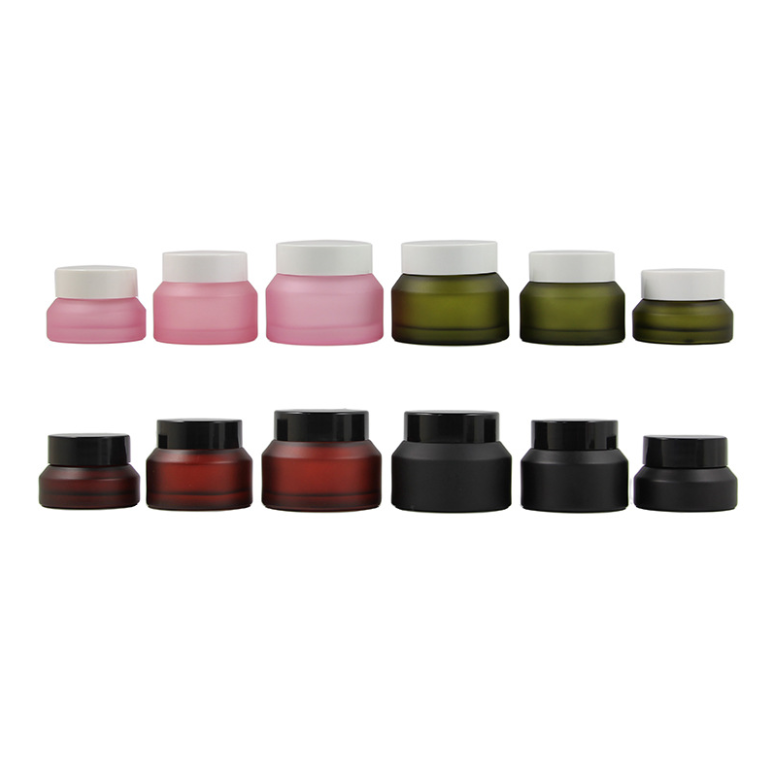 personal skincare cosmetic containers Glass cream jar matte green 15g 30g 50g