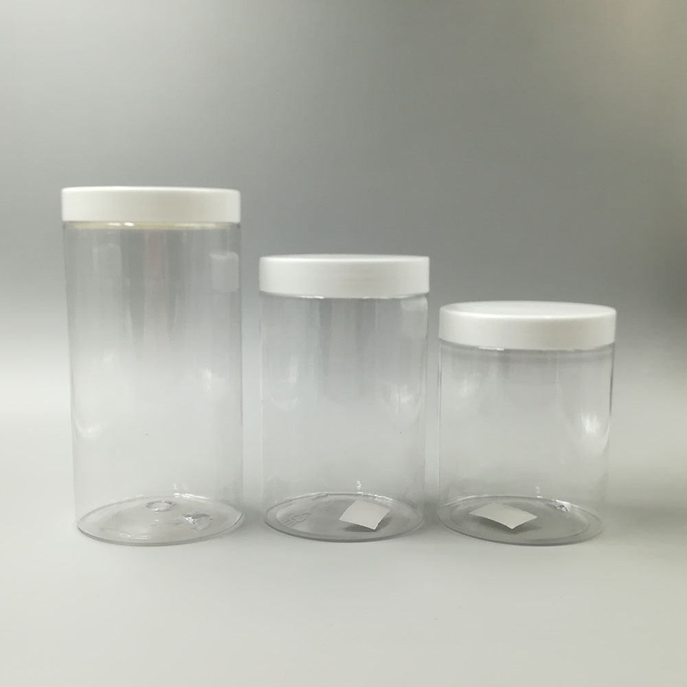 pet plastic material cookie container with environmental metal caps