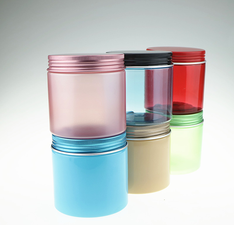 pet plastic material cookie container with environmental metal caps