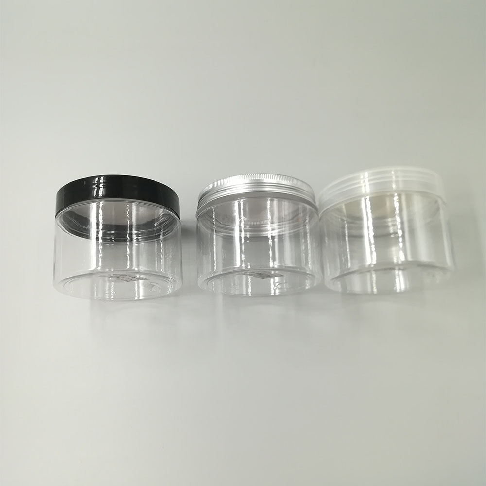 pet plastic material cookie container with environmental metal caps