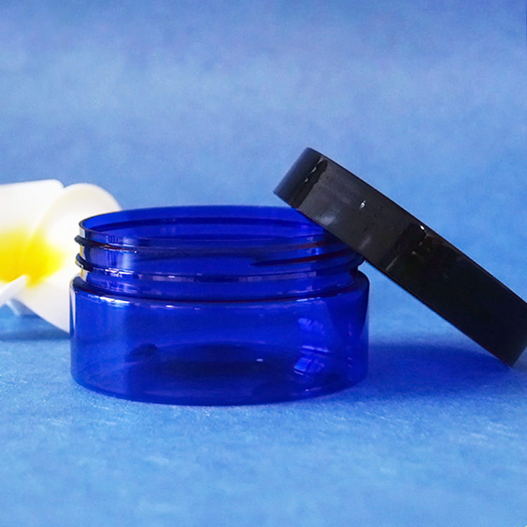 pets plastics jars cosmetic jars plastic blue 200g with black plastic lid