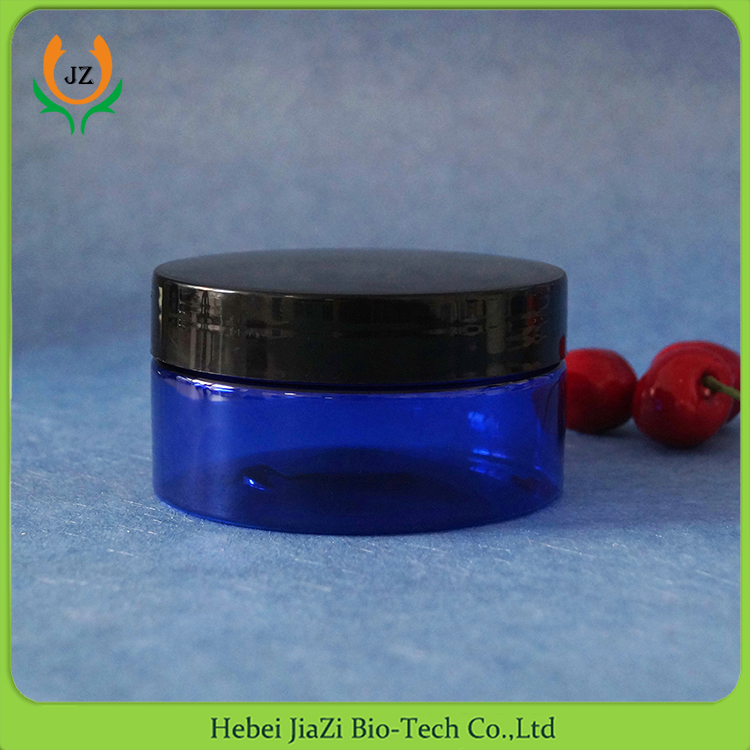 pets plastics jars cosmetic jars plastic blue 200g with black plastic lid