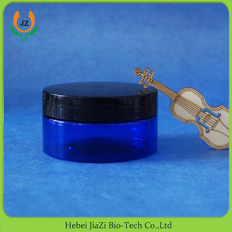pets plastics jars cosmetic jars plastic blue 200g with black plastic lid