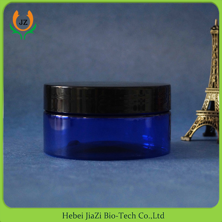 pets plastics jars cosmetic jars plastic blue 200g with black plastic lid