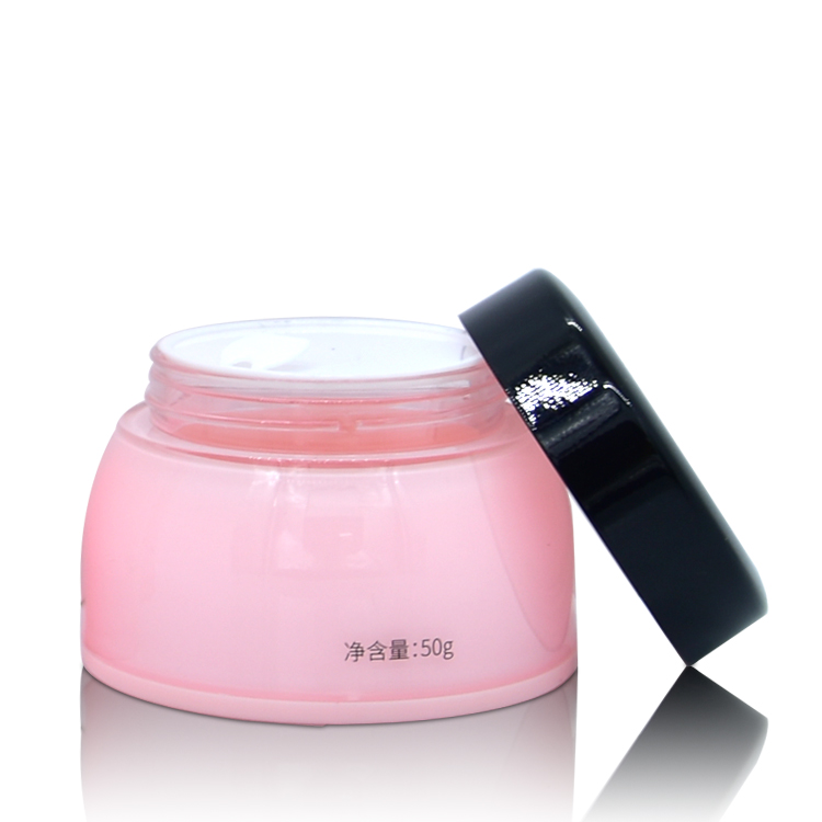 pink empty 50g cosmetic packaging face cream jar plastic skin care jar with black cap