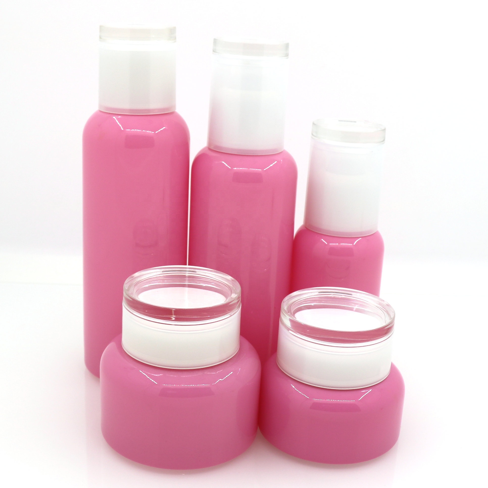 pink glass cosmetic bottle and containers 40ml 60ml lotion bottle for cosmetic packaging