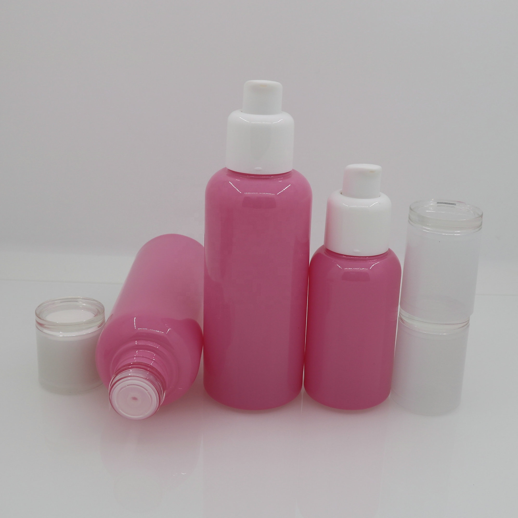 pink glass cosmetic bottle and containers 40ml 60ml lotion bottle for cosmetic packaging