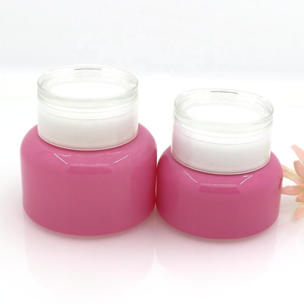 pink glass cosmetic bottle and containers 40ml 60ml lotion bottle for cosmetic packaging