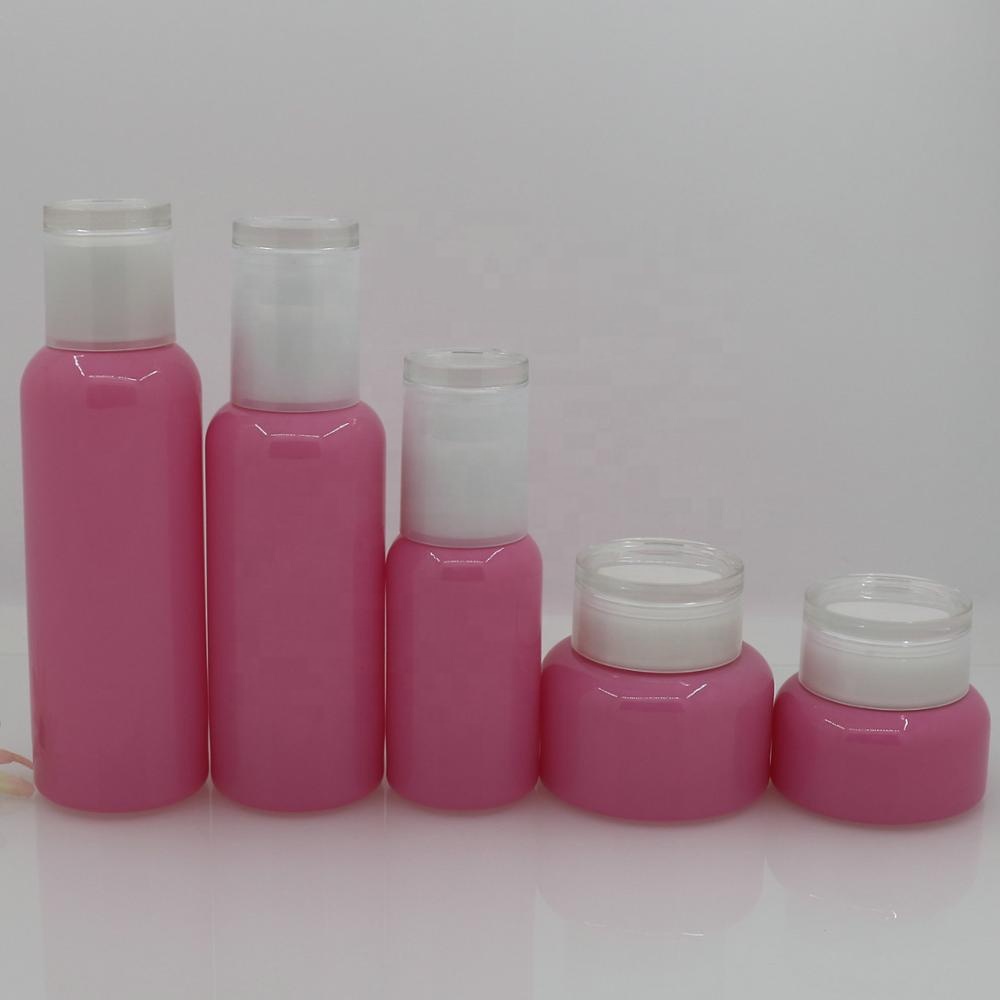 pink glass cosmetic bottle and containers 40ml 60ml lotion bottle for cosmetic packaging