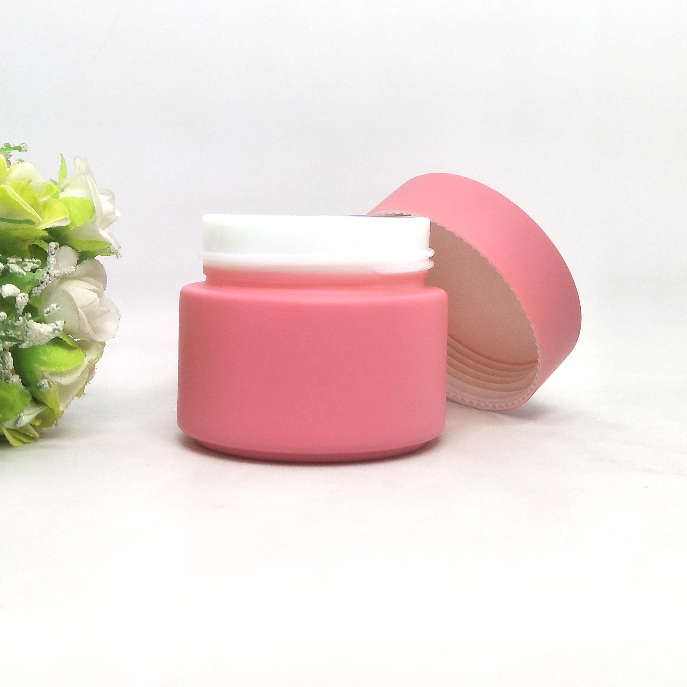 pink matte glass bottle pearl white porcelain cosmetic jar 100g