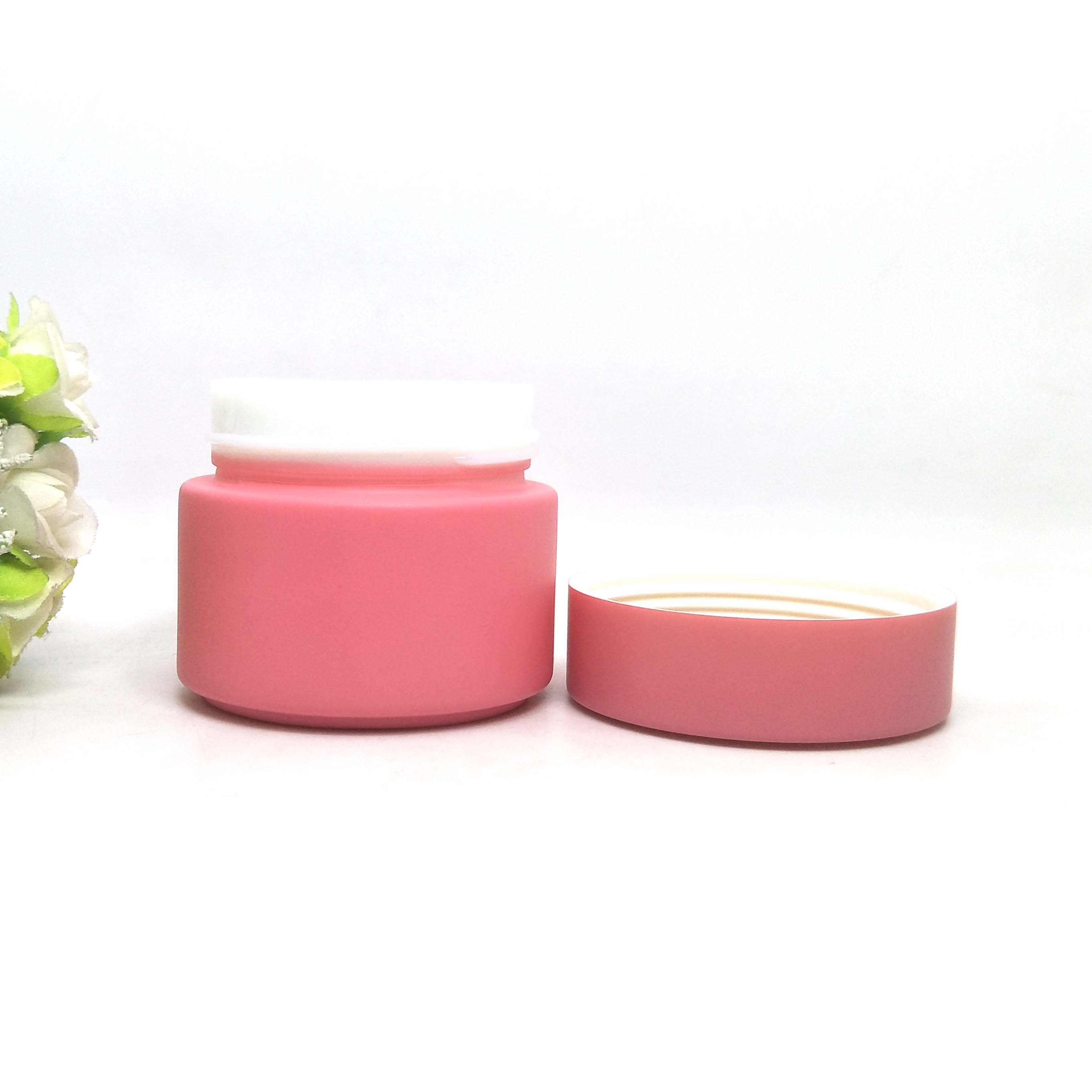 pink matte glass bottle pearl white porcelain cosmetic jar 100g