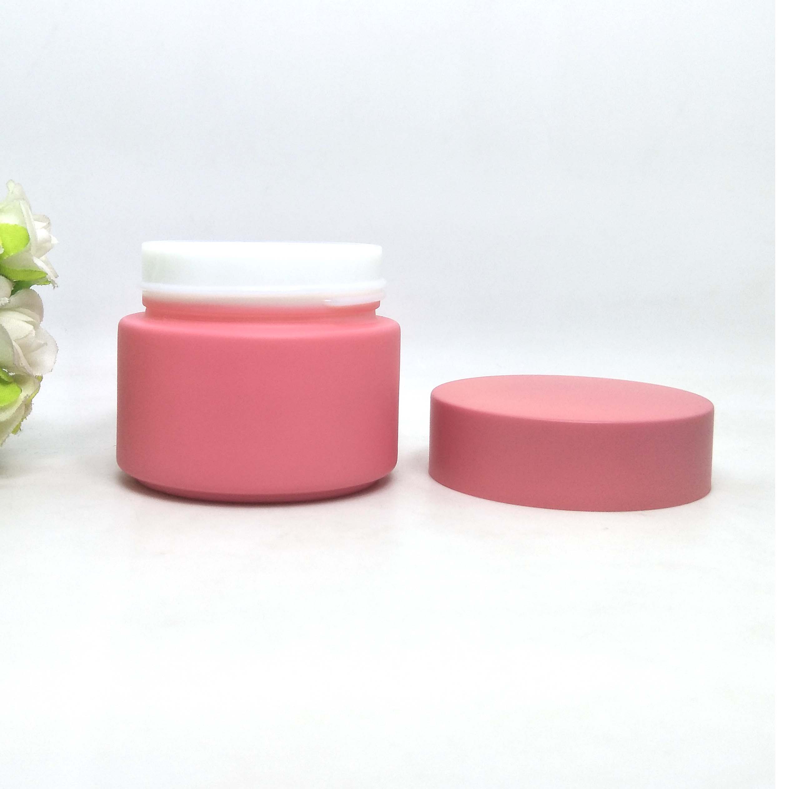 pink matte glass bottle pearl white porcelain cosmetic jar 100g