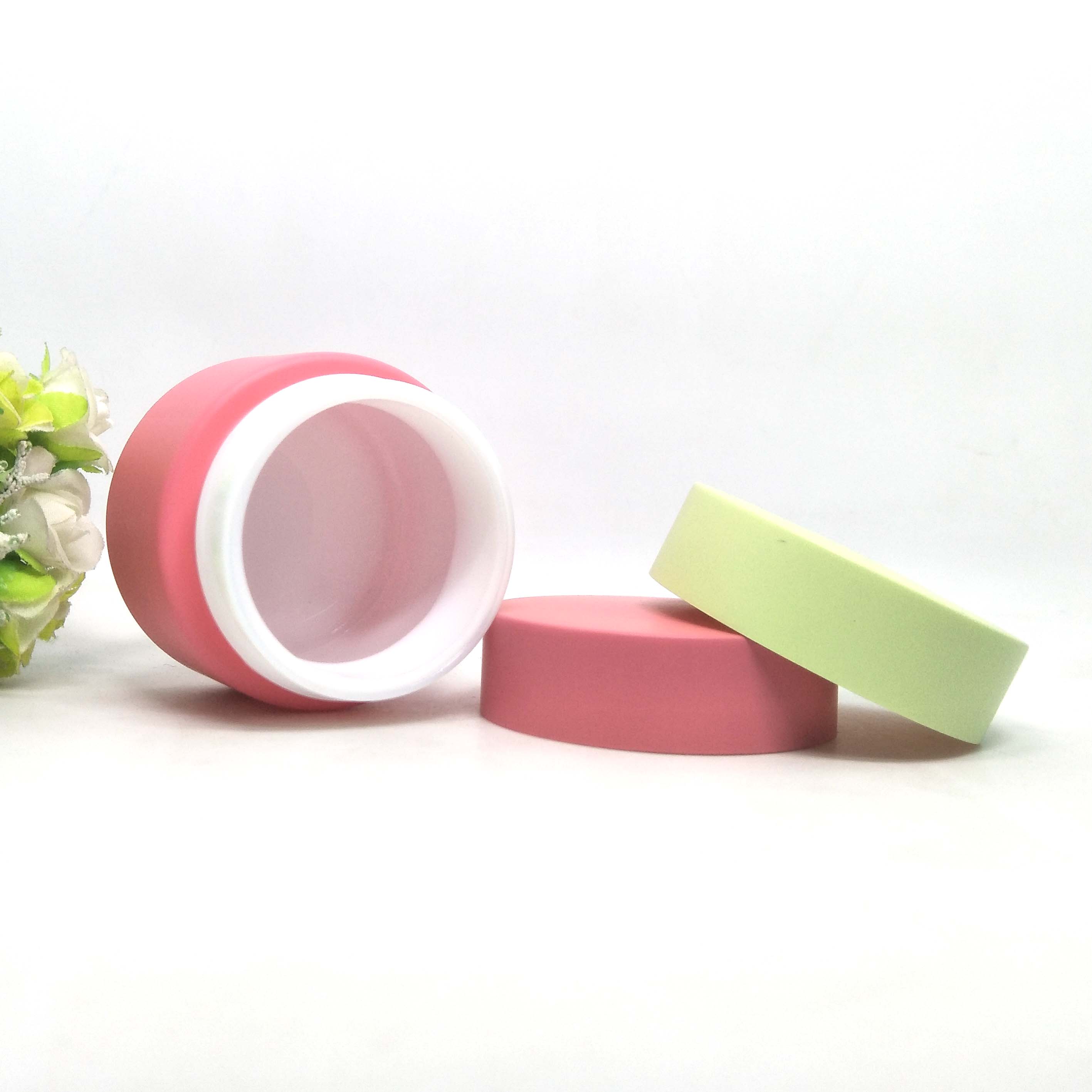 pink matte glass bottle pearl white porcelain cosmetic jar 100g