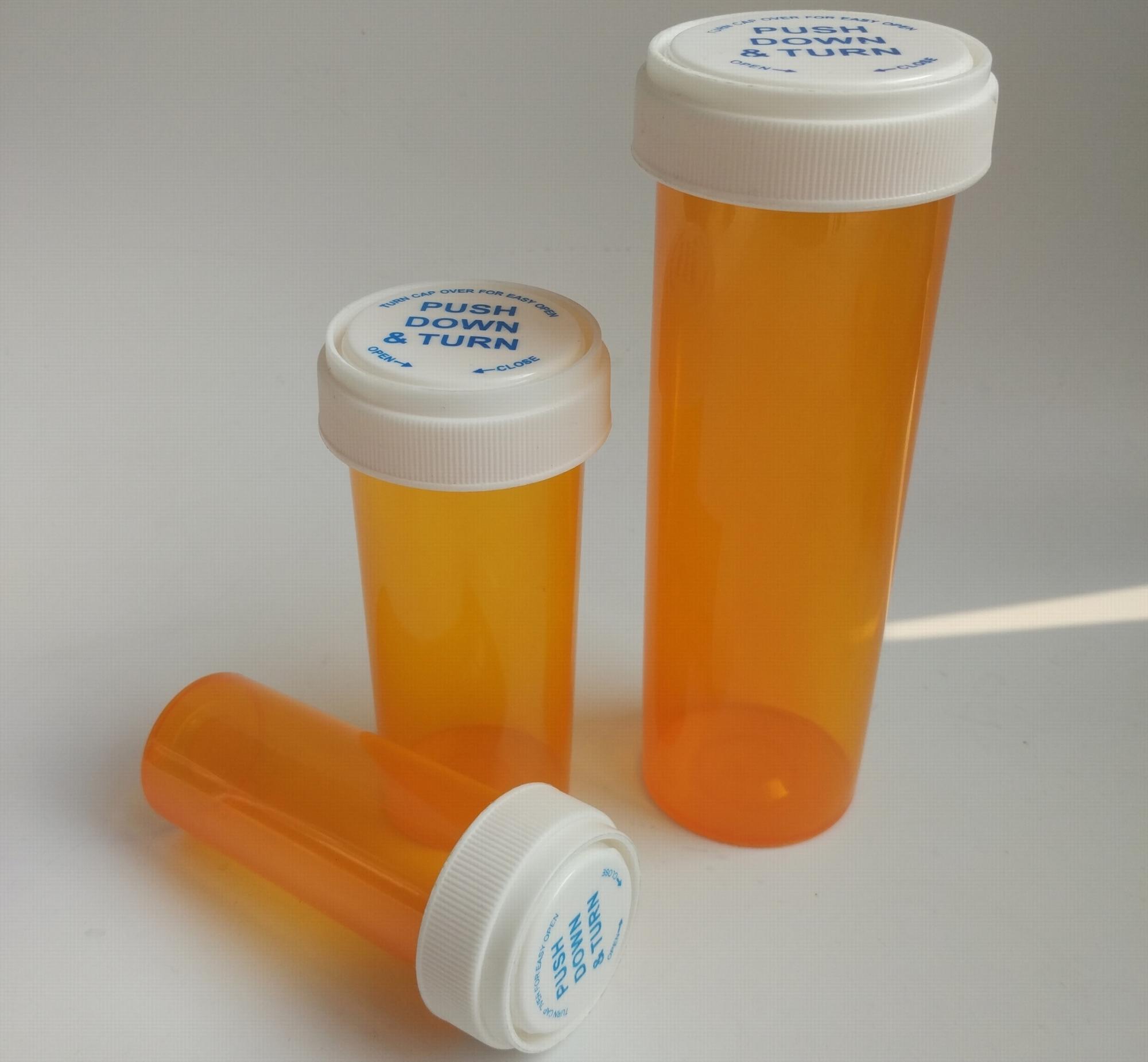 plastic big size child lock medicine pill bottle pharmacy capsule vials cbd storage with childproof push cover