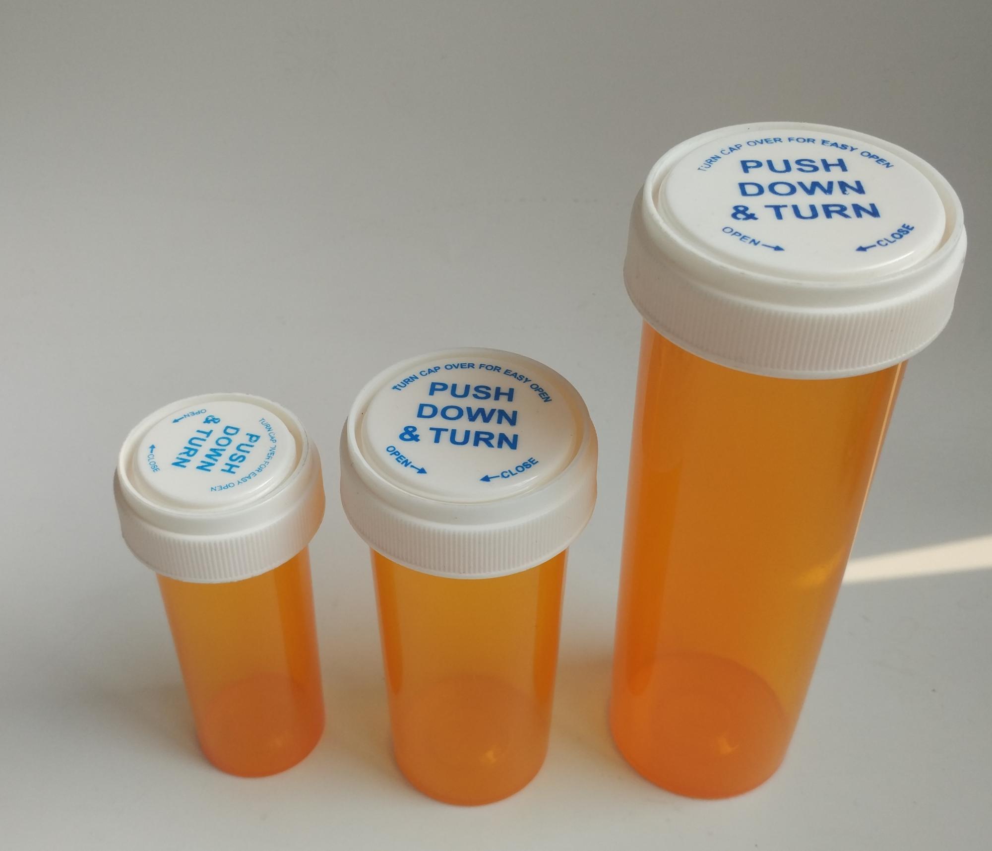 plastic child medicine jar pharmacy capsule vials storage with child proof push cap
