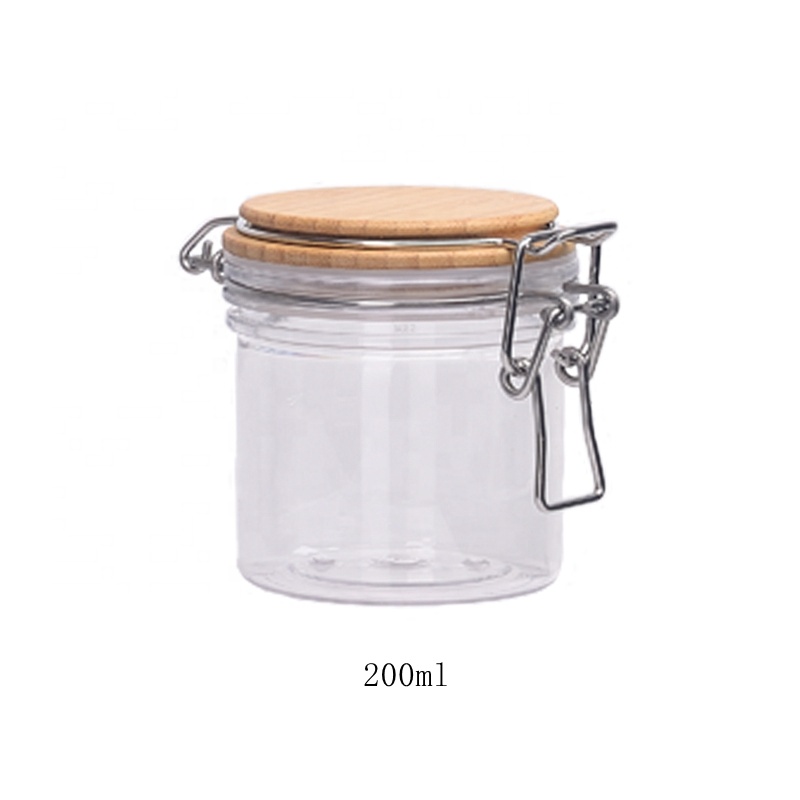 plastic cosmetic container 120 ml 150 ml 200 ml 250 ml 500 ml empty pet jar with bamboo lid wooden cosmetic jar