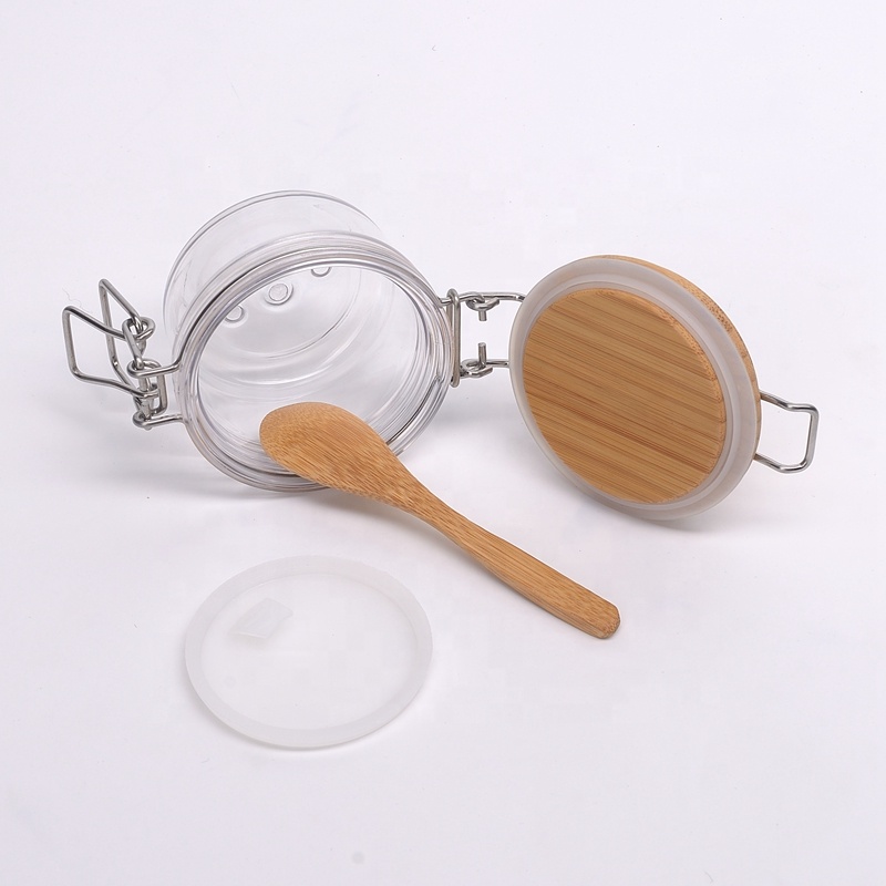 plastic cosmetic container 120 ml 150 ml 200 ml 250 ml 500 ml empty pet jar with bamboo lid wooden cosmetic jar