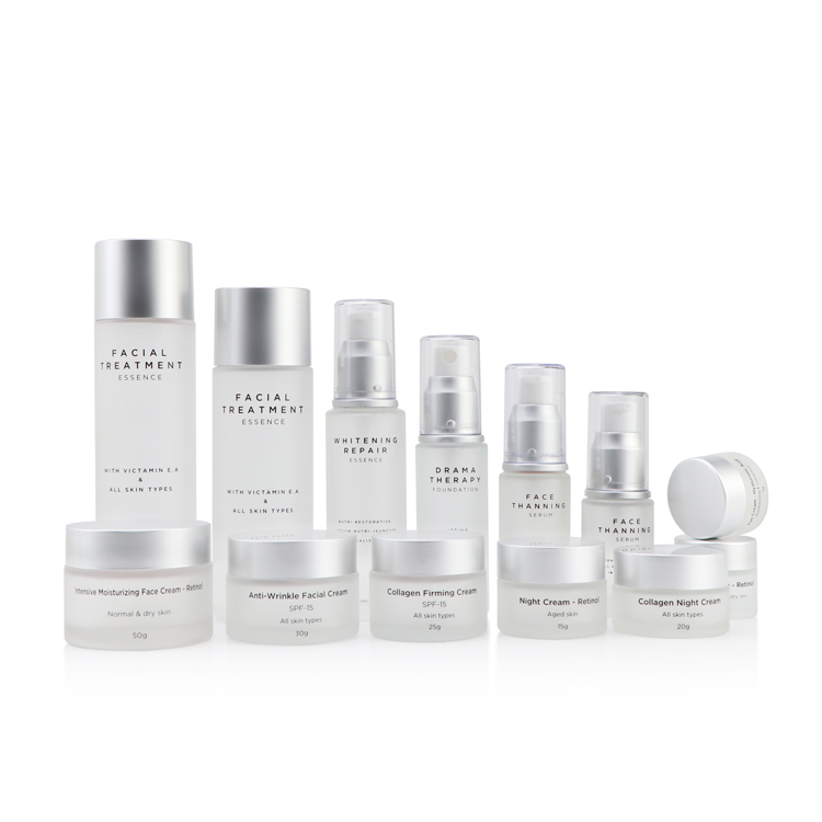 plastic pump bottle cosmetic packaging skin care set bottle Luxury 50ml frosted clear glass cosmetic cream container jar
