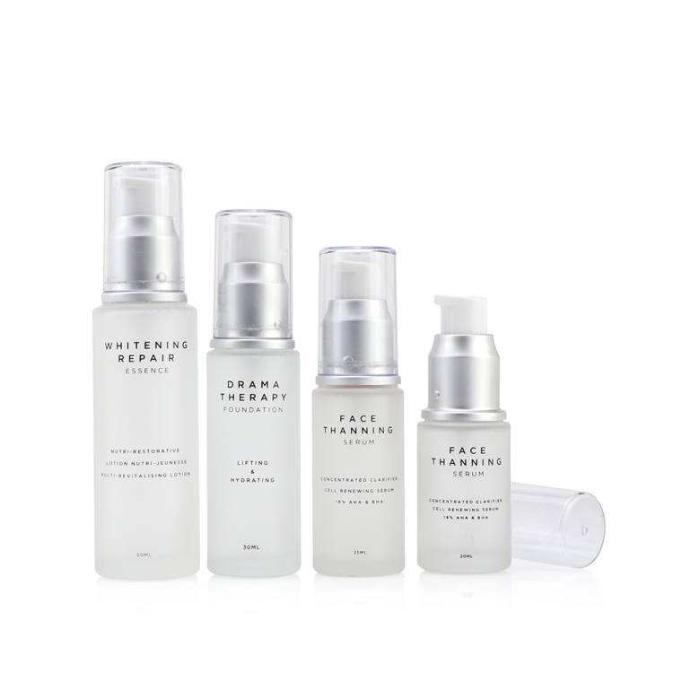 plastic pump bottle cosmetic packaging skin care set bottle Luxury 50ml frosted clear glass cosmetic cream container jar