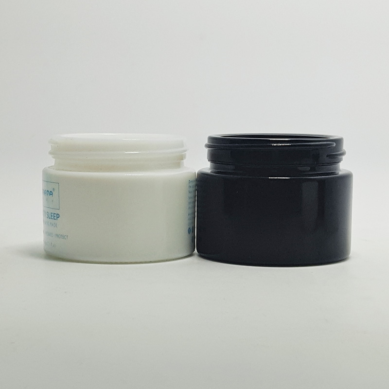 plastic screw lid cosmetic packaging face cream round 50g 50ml custom white and black glass jar