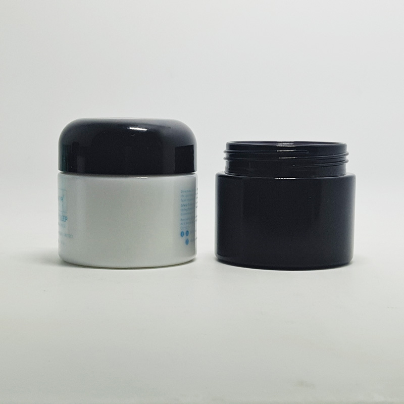 plastic screw lid cosmetic packaging face cream round 50g 50ml custom white and black glass jar