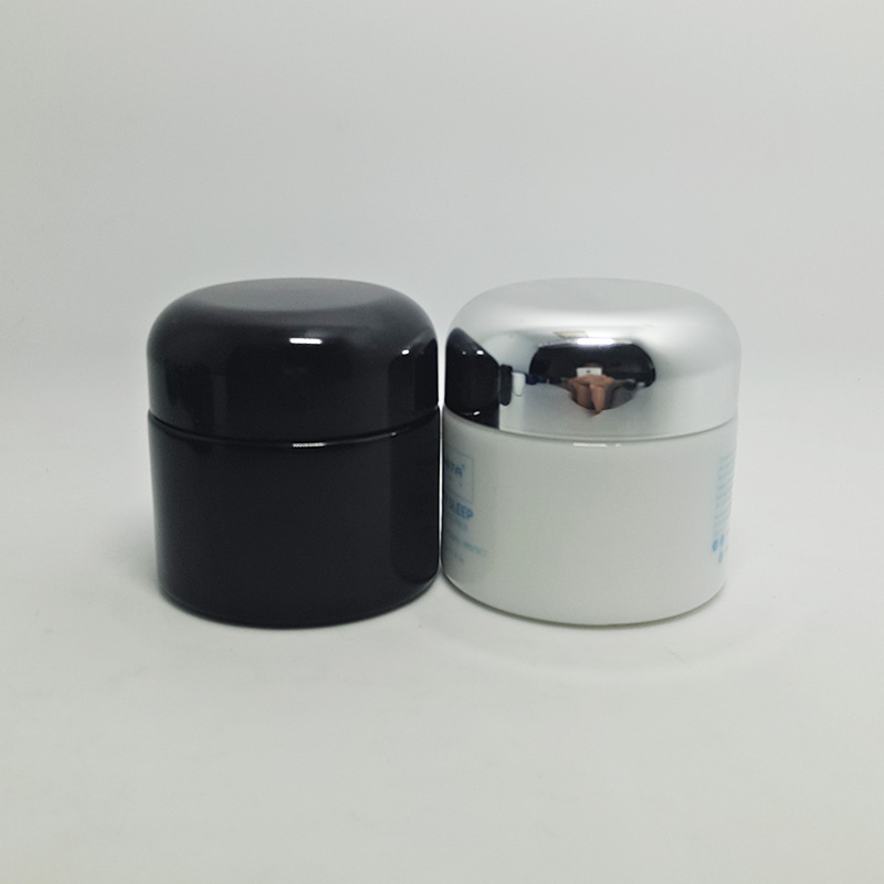 plastic screw lid cosmetic packaging face cream round 50g 50ml custom white and black glass jar