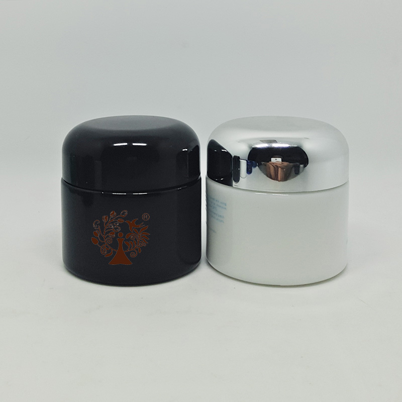 plastic screw lid cosmetic packaging face cream round 50g 50ml custom white and black glass jar