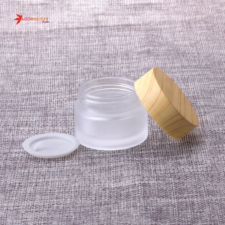 popular 5/15/30/50/100g OEM Eco Frosted Glass Jar With Bamboo Lid Glass Cream Gel Jar cream bottle box