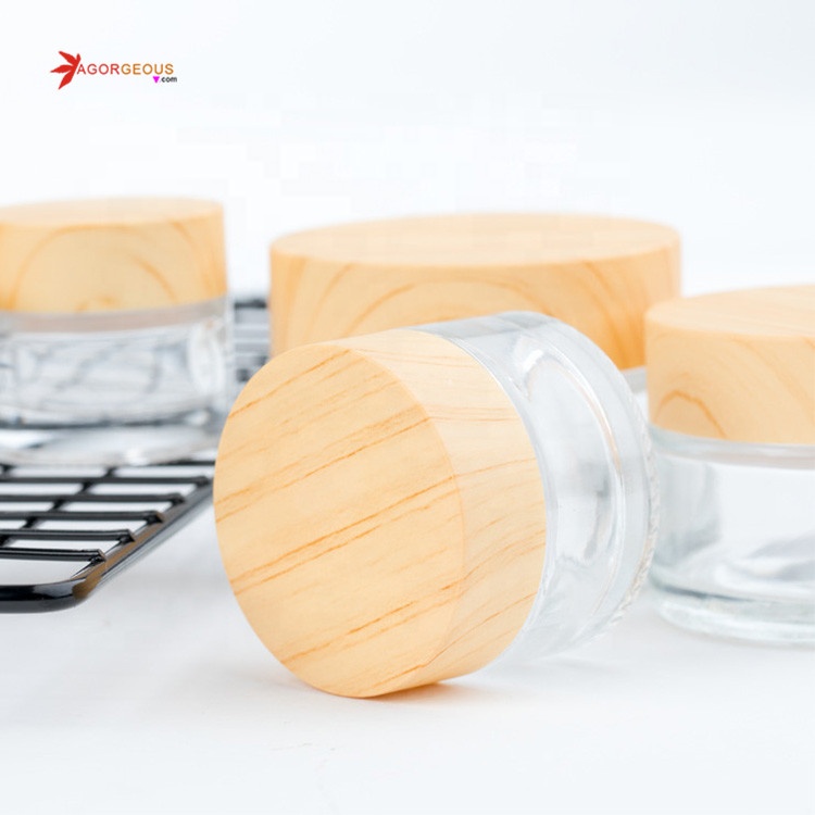 popular 5/15/30/50/100g OEM Eco Frosted Glass Jar With Bamboo Lid Glass Cream Gel Jar cream bottle box