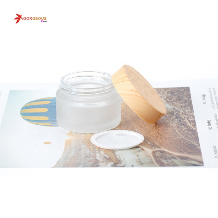 popular 5/15/30/50/100g OEM Eco Frosted Glass Jar With Bamboo Lid Glass Cream Gel Jar cream bottle box